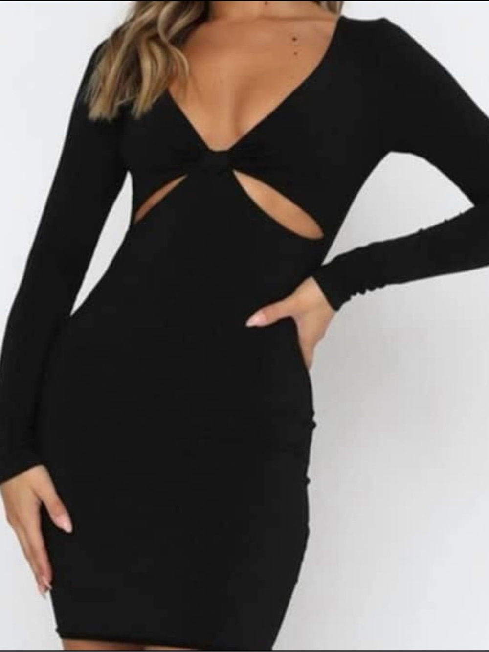 Black Long Sleeve Cutout Bodycon Dress